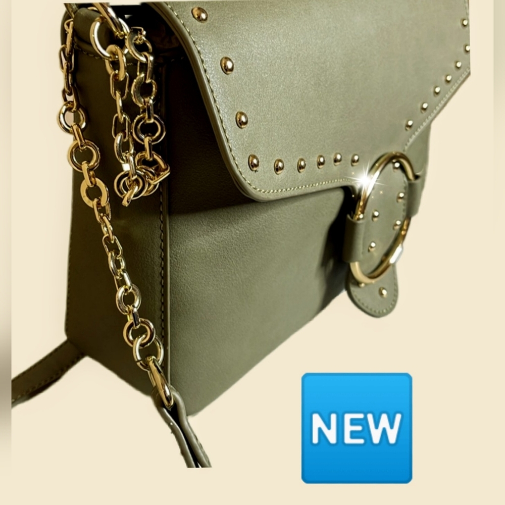 Olive Green Bag Lulu's "Andrea" Shoulder Bag Purse  w/Gold Chain  New